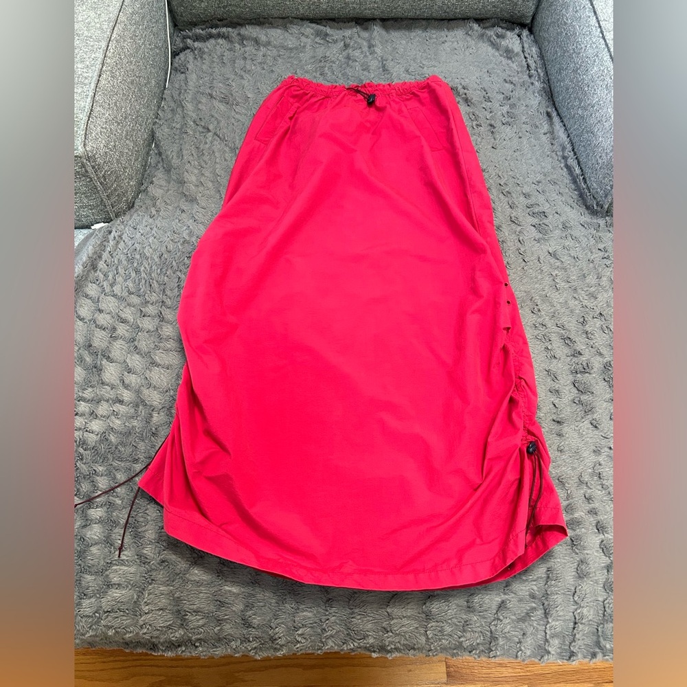 Express Red Midi Pencil Skirt Ruched Casual